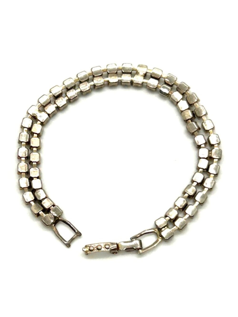 Vintage Tennis Bracelet With Black & Clear Rhinestones Silver Tone 6.5 Inches Lo - Picture 9 of 11